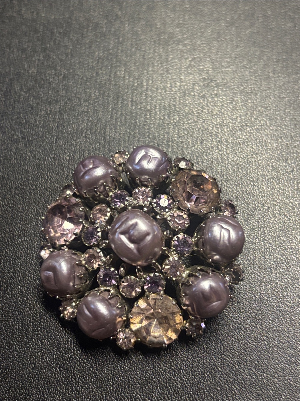 Vintage Weiss lavender faux pearls & stones brooch